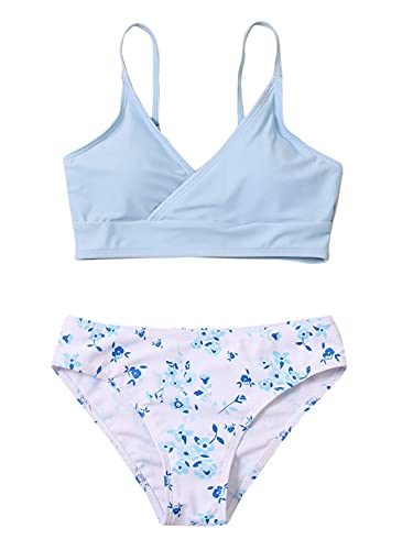 OYOANGLE Gril's Floral Print Bikini Bathing Suit Wireless 2 Piece Swimsuit - Main Image