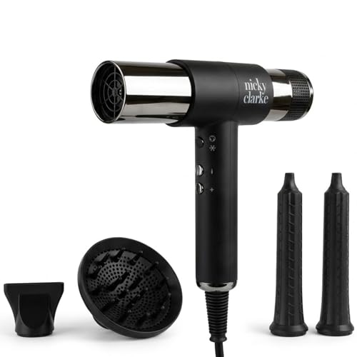 Nicky Clarke Airstyle Pro Infrared Ionic Hair Dryer with Diffuser for Women - Professional Blow Dryer for Fast Salon Styling - Quiet Lightweight Self-Cleaning Styler with AirCurl Attachment