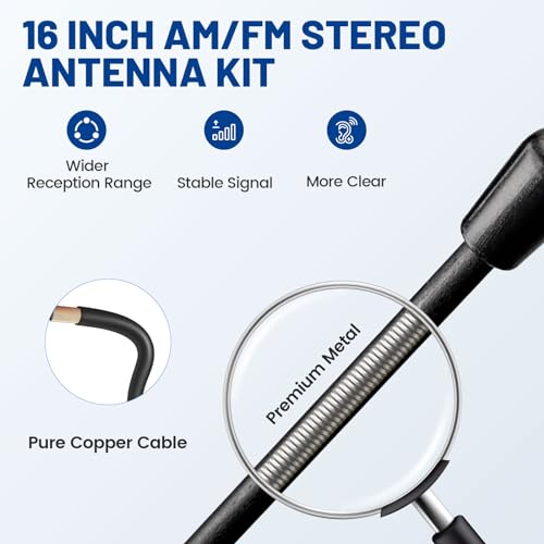 Anina 16 Inch AM/FM Universal Top/Side Mount Antenna for Vehicle Truck Boat ATV UTV RV Motorcycle, 16" Car Radio Aerial Replacement Mast w/Mount Base and Extension Cable for Stereo Receiver Head Unit