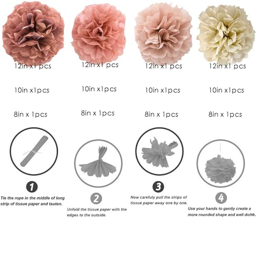 Image of We Moment Blush Pink Rose Gold Tissue Paper Flowers Decorations for Boho Birthday Bridal Shower Wedding Bachelorette Baby Shower Party Decor Ceiling Wall Hanging Tissue Pom Poms 12pcs 4 Colors