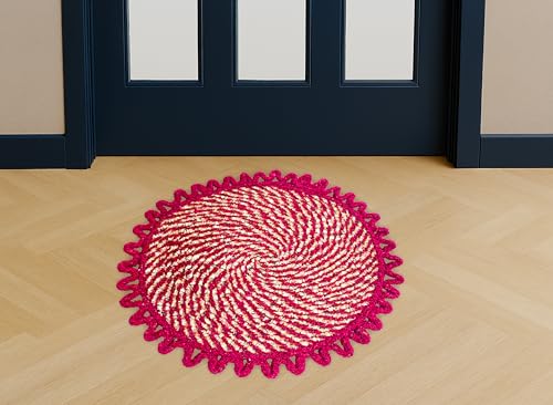 Image of Cotton Doormat for Home |Handmade Cotton Doormat | Quick Dry, Washable Door Mat for Home, Bathroom & Bedroom (51x51 cm, Pink-C-G)