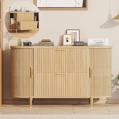 SEDETA 2 Drawer File Cabinet, 39.4" Filing Cabinet for Home Office, fit Legal/Letter/A4 Size, Modern Fluted Filing Cabinets with 2 Sliding Door Storag