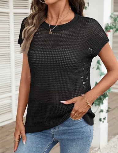 Image of Ivicoer Womens Summer Tops Crochet Cap Sleeve Sweater Hollow Out Beach Vacation Clothes Trendy 2026