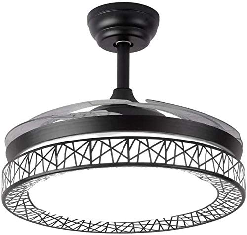FINE MAKER 42inch Black Ceiling Fan Light LED 3-Color and Remote Control Black Nest Ceiling Fan Retractable Blades Acrylic Silent Motor Modern Fan with Light for Living room Restaurant Kitchen