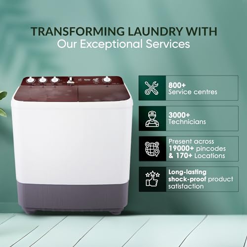 Image of Haier 8 Kg 5 Star Toughened Gas Softfall Technology Semi Automatic Top Loading Washing Machine (HTW80-1169FL, Anti Bacterial Vortex Pulsator, Magic Filter, Rat Mesh, Maroon, White)