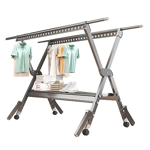 Retractable Clothes Drying Rack, Indoor Laundry Stand Organizer with Wheels for Space Saving and Easy Mobility
