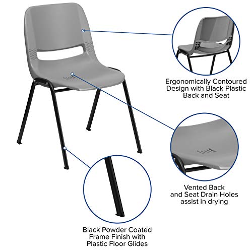 Flash Furniture Hercules Series 880 Lb. Capacity Gray Ergonomic Shell Stack Chair With Black Frame #TOP2