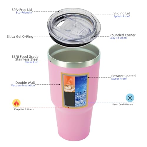 Image of BJPKPK 30 oz Tumbler with Lid and Straw, Insulated Stainless Steel Cup | Double Wall Vacuum, BPA Free, Leak Proof, Keeps Hot /Cold, Travel & Beach Ready, Car Holder Fit, Light Pink