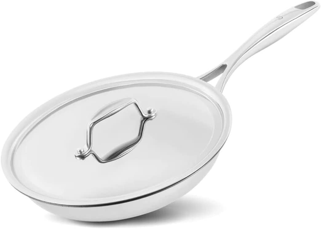 Sardel 12” Skillet - Made in Italy, Stainless Steel Frying Pan, Non Stick, Lightweight, Sturdy Heat Resistant Handle, Induction Compatible & Oven Safe