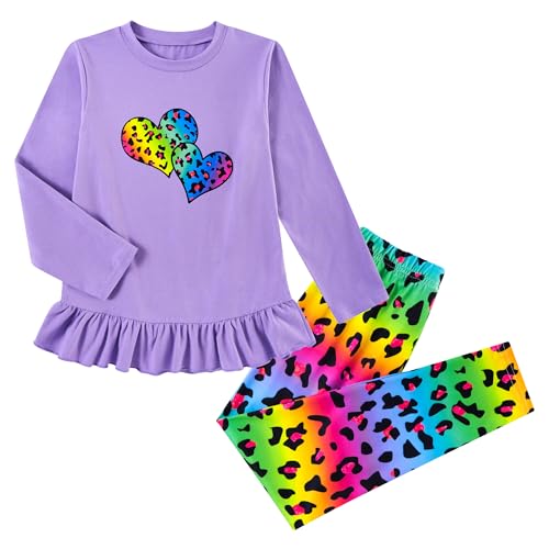 Funnycokid Girls 2 pcs Outfit Sets Long Sleeve Shirt Floral Pants for 3-7 Years Kids Fall Ruffle Hem Clothes