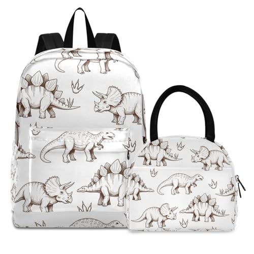 Sac à dos dinosaure blanc à bretelles rembourrées et sac repas