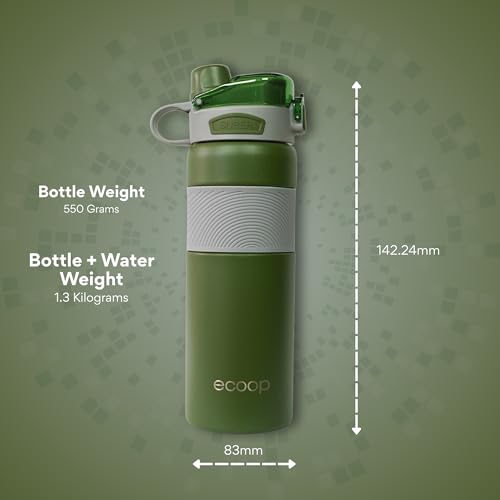 Image of ecoop Super Sipper Insulated Water Bottle | 316L Stainless Steel | 18Hrs Hot & Cold | Dual-Lid Sipper | Leak-Proof | BPA Free | for Travel, Gym, Office