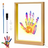 Set di impronte a mano per famiglia – Set di impronte digitali fai da te per 4 persone con cornice in acrilico, luce calda, USB, regali personalizzati per la famiglia e il bambino