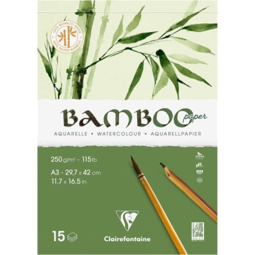 Lot de 2 Bloc encollé de 15 feuilles de papier aquarelle Bamboo, 250 g/m², A3