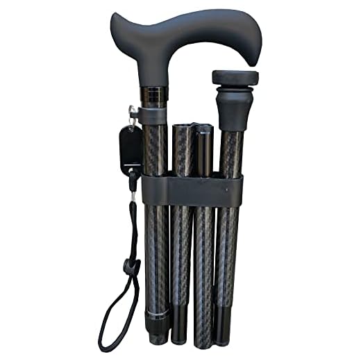 Deluxe Carbon Fibre 4-Part Folding Adjustable Walking Stick Cane for Men, Ladies and Women with Soft Grip Handle - 33.5” to 37.5”