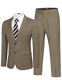 COOFANDY Men's 2 Piece Suits Classic Fit 2 Button Dress Suits Tuxedo Jacket Blazer for Wedding Business Dinner Prom Dark Khaki