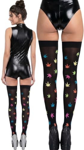 Image of ToBeInStyle Women's Crew Calf Fun Socks Marijuana Weed Leaf Print Novelty Statement Hosiery