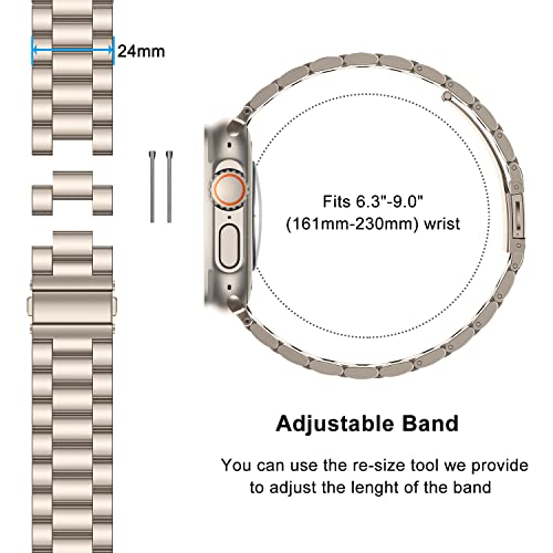 Image of HITZEE Compatible with Apple Watch Ultra Band 49mm Business Stainless Steel Metal Strap Men Women Link Bands Compatible for Apple Watch Ultra 3 /2 /1, 49mm Starlight