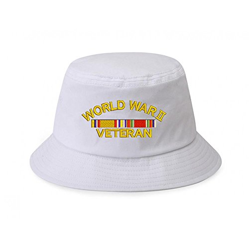 Military World War 2 Veteran 100% Cotton White Bucket Cap Hat