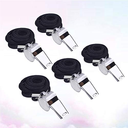 LIOOBO 5 peças de apitos de aço inoxidável para treinamento, apitos de metal com cordão para funcion