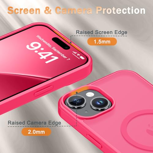 Image of for iPhone 15 Plus Case, iPhone 14 Plus Case, Matte Magnetic Phone Cover with 1 Screen Protector [Support for MagSafe] [Shockproof Military Grade Protection] Translucent Frosted Back, Hot Pink