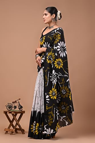 Image of Crafts Moda Cotton Saree for Women with Unstitched Blouse Piece, Lightweight mulmul sari