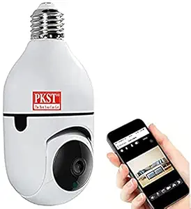 PKST Wi-Fi Full Ultra HD CCTV Wireless Bulb Shape Camera 1080p V380 Pro Indoor 360 degree Smart Home Security Camera 24x7 Continuous Recording with Motion Sensor LED Lights & Auto Tracking | Smart Motion Human Detection and Alarm Two Way Audio Night Vision Remote Viewing (1 YEAR WARRANTY) (Night Vision Bulb Camera)
