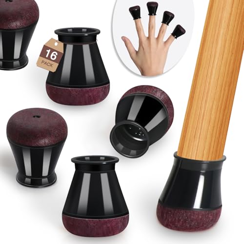Chair Leg Floor Protectors for Hardwood Floors Felt Furniture Pads Silicone Caps Anti-Scratch Reduce Noise Round 16 Pack Black Round Small Fit 1/2