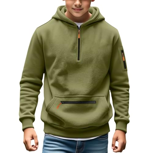 hoddie,Boys Half Zip Hoodies Casual Fall Winter Fashion Long Sleeve Hooded Sweatshirts Baggy Comfy Y2k Pullover Tops Teens Preppy Warm Outwear with Pockets B-Green 14-15 Years
