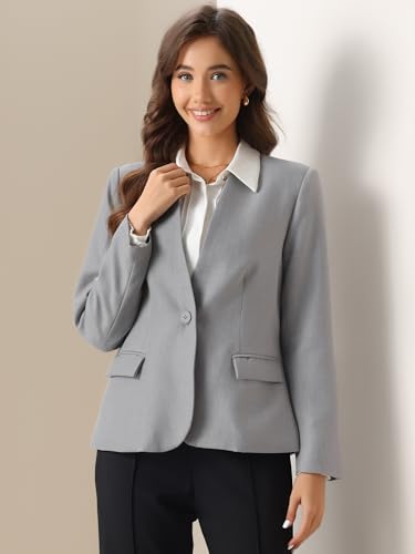 Allegra K Collarless Blazer for Women's 1 Button Business Work Suit4