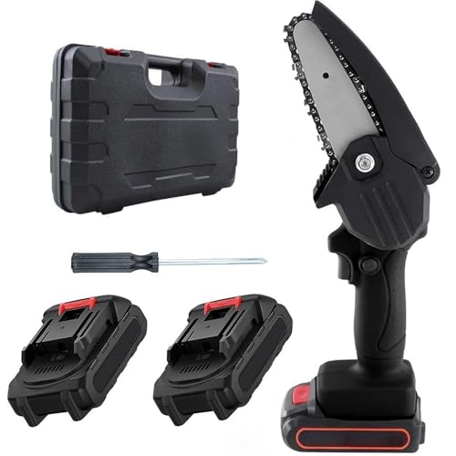 Mini motosierra a batería 48 V recargable con 2 baterías, motosierra eléctrica portátil hoja 4 pulgadas para poda árboles y ramas, sierra eléctrica de una mano con maletín