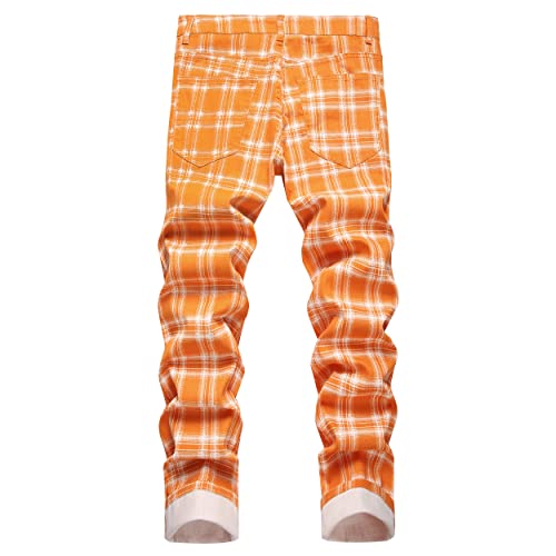 RANMCC Plaid Pants for Men Skinny Flat-Front Stretch Slim Casual Business Dress Pants2