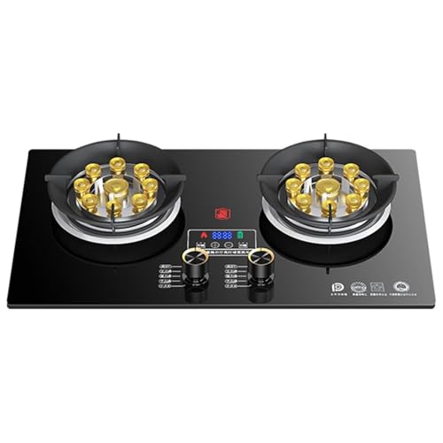 5.2kwガスストーブ2バーナー、9キャビティハイストーブ、黒い焼きガラス鋳鉄ポットホルダー、調整可能な火炎サイズのキッチンガスクッカー、ホームキッチンキャンプガーデンダイニング用(LPG)