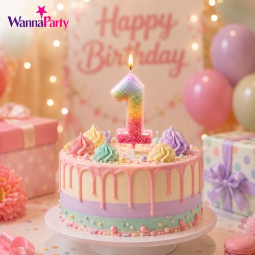 Image of Wanna Party Glitter Colorful 1st Birthday Candle, Number 1 Cake Candle Cake Toppers for Girl Women, Glitter Colorful Themed Party Decorations Supplies Birthday Gifts