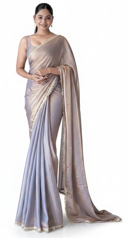Sari indien pour femme tissu organza chic avec blouse à coudre