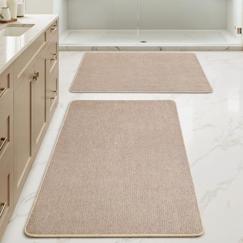 MIULEE Bathroom Rugs Set 2 Pieces, Thin Bath Mats Beige 24x36 Inch