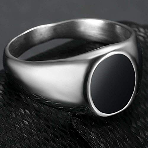 Stainless Steel Black Enamel Filled Oval Shape Signet Style Wedding Statement Promise Pinky Ring2