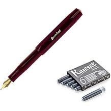 Kaweco Classic Sport Medium Nib Fountain Pen + Pack of 6 Black Ink Cartridges Set Burgundy