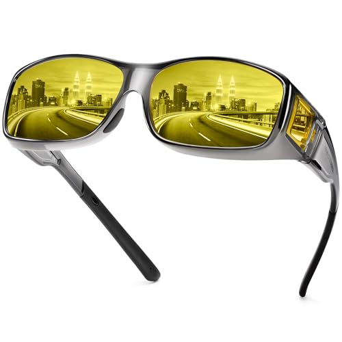Image of URUMQI Night Vision Driving Glasses Fit Over Eyeglasses for Men Women