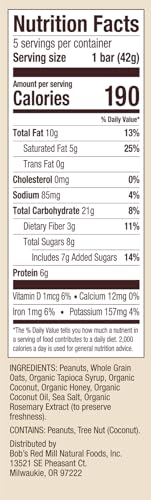 Image of Bob's Red Mill Peanut Butter Coconut & Oats Snack Bar, 5 bars