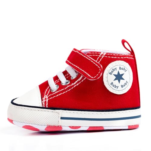 Image of Unisex Baby Girls Boys Canvas High-top Shoes, Newborn Infant Anti-Slip Soft Sole Frist Walking Breathable Sneakers