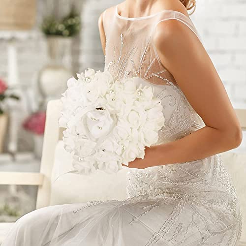 GOTOTOP Wedding Pillow, White Heart Shape Wedding Box for Wedding Lace Crystal Rose Heart Box Wedding Holder Gift - Thumbnail 7