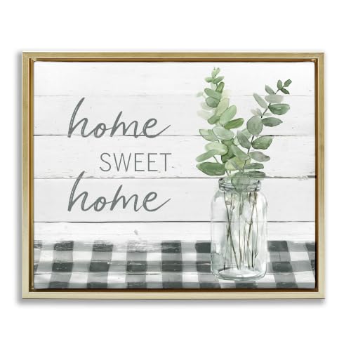 Country Tartan Botanical Leaves Vase, 24 x 30 Inch Canvas in Floater Frame
