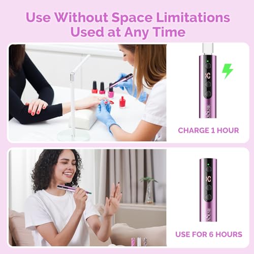 MelodySusie Cordless Electric Nail Drill Machine 11 in 1 Kit, 25000RPM Portable Rechargeable Nail Efile Set for Acrylic Gel Dip Powder Nails, 25 Speeds Manicure Pedicure Polishing Shape Tools