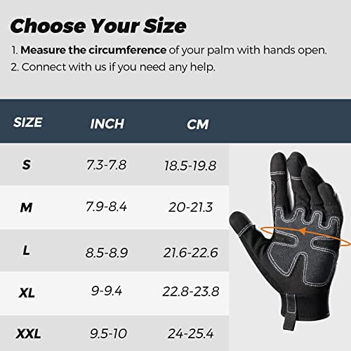 Freetoo Mechanic Work Gloves, [Full Palm Protection] [Excellent Grip] Working Gloves With Padded Leather For Men Women, Knuckle Impact Absorption Breathable Touchscreen Gloves For Garden Construction #TOP5