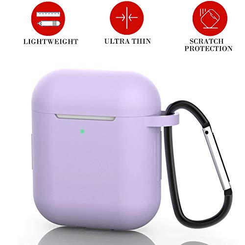 NeotrixQI Funda AirPods Compatible con Airpods 2 & 1, Protector Completo Funda de Silicona Airpod Case [Front LED Visible] con Mosquetón, Soporta Carga inalámbrica (púrpura)