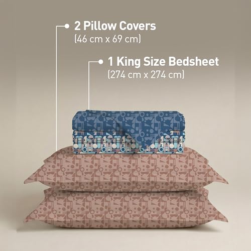 Image of MYTRIDENT Soft Comfort Bedsheet for Double Bed, 100% Cotton Bedsheet, Soft and Breathable, King Size Bedsheet with 2 Pillow Covers - Deco Dusk
