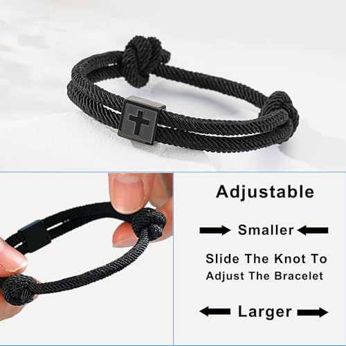 Image of Cross Bracelet for Boys Men- Adjustable Rope Bracelet Christian Religious Jewelry Gifts Ideas for Teen Boys Kids