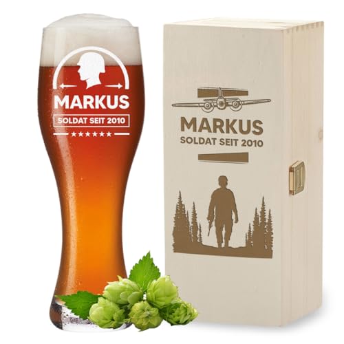 polar-effekt Verre à bière de 0,5 l et boîte en bois avec gravure personnalisée - Cadeau d'anniversaire - Cadeau pour homme pour la fête des pères - Verre à bière pour bière blanche