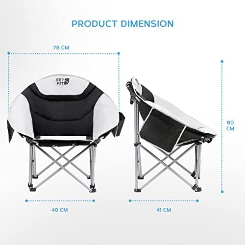 Get Fit Moon Camping Chair - Portable Outdoor Premium Folding Chair for Adults With Magazine Pocket, Cup Holder & Carry Bag - Heavy Duty Foldable Chair - Weight Capacity of 130kg